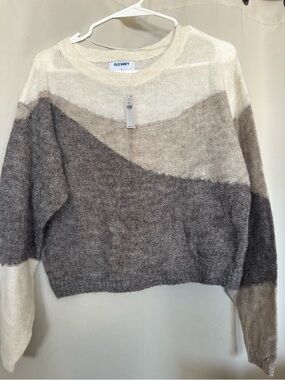 Old Navy - Extra Lightweight Cream and Brown Colorblock Sweater (Small)